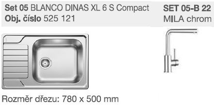 SET Dinas XL 6 S  Compact kartáčovaný  + Mila  chrom SET 05-B 22