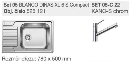 SET Dinas  XL 6 S Compact  kartáčovaný + Kano-S  chrom SET 05-C 22