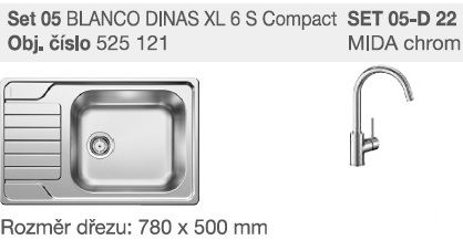 SET 05-D 23 Dinas  XL 6 S Compact  kartáčovaný + Mida chrom SET 05-D 23