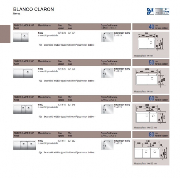 Blanco CLARON 4 S-IF InFino Nerez hedvábný lesk dřez vpravo, PushControl 521623