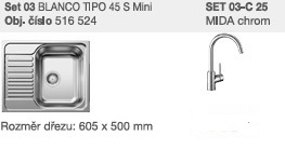 SET 03-C 25 Tipo 45 S Mini přírodní lesk +  Mida chrom SET 03-C 25