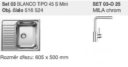 SET 03-D 25 Tipo 45 S Mini přírodní lesk +  Mila chrom SET 03-D 25