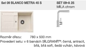 SET 09-A 25 Metra 45 S šedá vulkán + MILA chrom SET 09-A 25 šedá vulkán