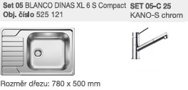 SET 05-C 25 Dinas  XL 6 S Compact  kartáčovaný + Kano-S  chrom SET 05-C 25