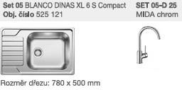 SET 05-D 25 Dinas  XL 6 S Compact  kartáčovaný + Mida chrom SET 05-D 25