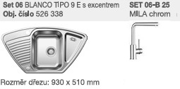 SET 06-B 25 Tipo 9 E přírodní lesk s excentrem  + Mila chrom SET 06-B 25